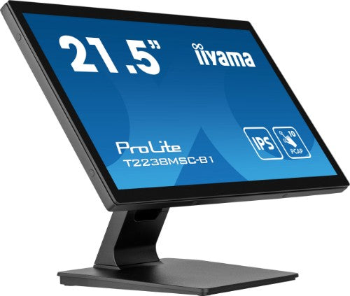 iiyama ProLite 21.5” 10pt Optical Bonded PCAP touchscreen monitor with IPS panel technology, edge-to-edge glass design, anti-fingerprint coating and metal housing