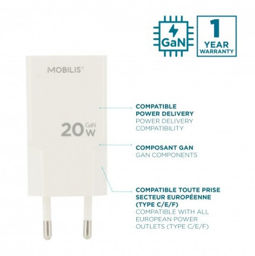 Mobilis 020025 mobile device charger Universal White AC Fast charging Indoor