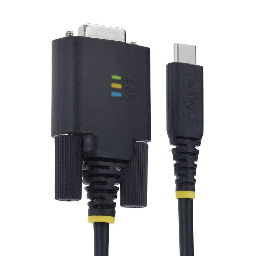 StarTech.com 6.6ft (2m) USB-C to Serial Adapter Cable, COM Retention, FTDI Chipset, Type-C to Male DB9 RS232, Status LEDs, Interchangeable DB9 Screws and Nuts