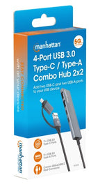 Manhattan USB-C & USB-A Combo Dock/Hub, Ports (4): USB-A (x2) and USB-C (x2), 5 Gbps (USB 3.2 Gen1 aka USB 3.0), External Power Supply Not Needed, Universal for all devices, Aluminium, SuperSpeed USB, Space Grey, Three Year Warranty