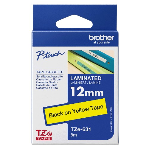 Brother TZE-631 DirectLabel black on yellow Laminat 12mm x 8m for Brother P-Touch TZ 3.5-18mm/6-12mm/6-18mm/6-24mm/6-36mm