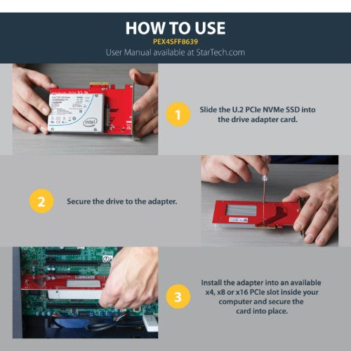 StarTech.com U.2 to PCIe Adapter for 2.5" U.2 NVMe SSD - SFF-8639 - x4 PCI Express 4.0 - TAA