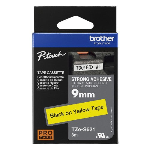Brother TZE-S621 DirectLabel black on yellow extra strong Laminat 9mm x 8m for Brother P-Touch TZ 3.5-18mm/6-12mm/6-18mm/6-24mm/6-36mm