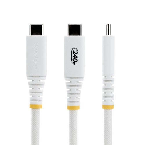 StarTech.com 2m (6ft) USB-C Charging Cable, Durable and Ultra-Flexible, 240W (5A) PD EPR, USB 2.0 Laptop Charger Cable, USB-IF Certified, Rugged USB-C Charging Cord - White