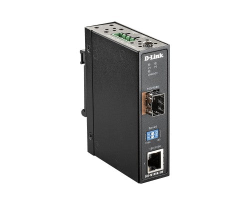 D-Link 100/1000 Mbps to SFP Industrial Media Converter with -40 to 70 °C operating range