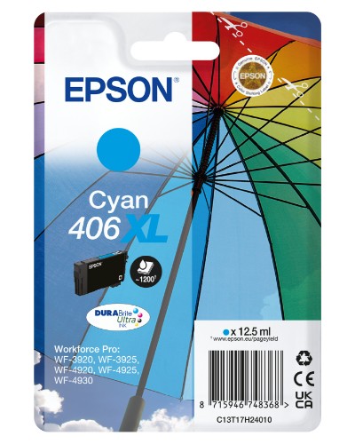 Epson C13T17H24010/406XL Ink cartridge cyan high-capacity, 1.2K pages 12.5ml for Epson  WF-3920
