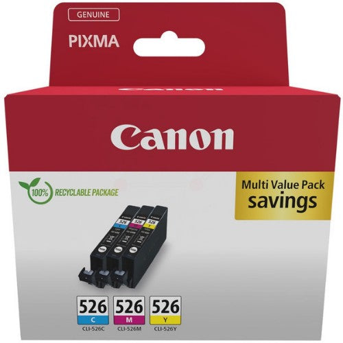 Canon 4541B019/CLI-526 Ink cartridge multi pack C,M,Y Blister with security, 3x450 pages ISO/IEC 24711 9ml Pack=3 for Canon Pixma IP 4850/MG 5350/MG 6150/MG 6250/MX 885