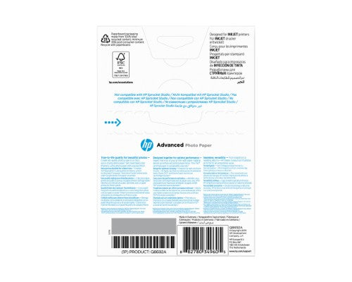HP Advanced Photo Paper, Glossy, 250 g/m2, 10 x 15 cm (101 x 152 mm), 100 sheets