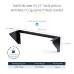 StarTech.com 3U 19” Wall Mount Vertical Rack Bracket, Wall Mount Patch Panel Bracket for Data/AV/IT/Computer Equipment, 3U Rack for Cabinet or Server Room, Supports 150lb (68kg) Capacity - TAA