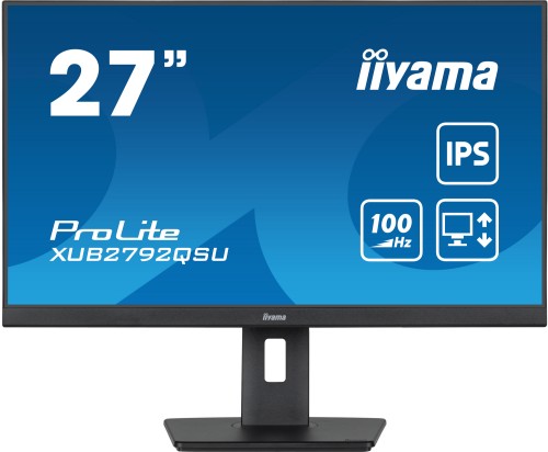 iiyama ProLite 27” QHD IPS technology panel with USB hub and 100Hz refresh rate and 150mm height adjustable stand