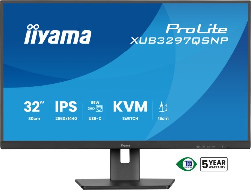 iiyama ProLite 32’’ QHD IPS technology panel with RJ45 (LAN), KVM Switch and USB-C Dock with 95W power delivery