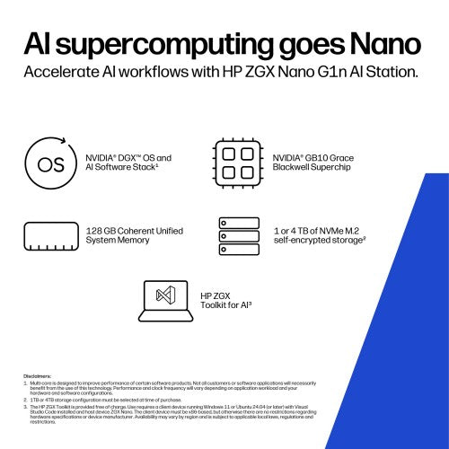 HP ZGX Nano G1n AI Station GB10 128 GB LPDDR5x-SDRAM 4 TB SSD Linux Mini PC Workstation AI Workstation, AI PC Black