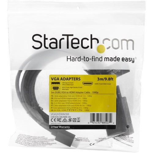 StarTech.com 3m VGA to HDMI Converter Cable with USB Audio Support & Power - Analog to Digital Video Adapter Cable to connect a VGA PC to HDMI Display - 1080p Male to Male Monitor Cable