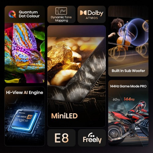 Hisense 55" E8QTUK MiniLED 144Hz Smart AI TV with Freely
