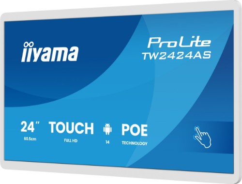 iiyama TW2424AS-W3P Signage Display Interactive flat panel 60.5 cm (23.8") LCD Wi-Fi 450 cd/m² Full HD White Touchscreen Built-in processor Android 24/7