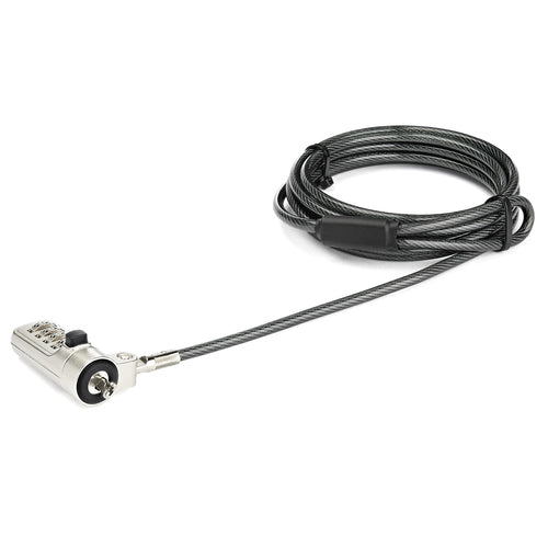 StarTech.com 6.6ft (2m) Laptop Cable Lock - 4-Digit Combination Laptop/Desktop Security Cable Lock for Wedge Slot Computers - Anti-Theft Vinyl-Coated Steel Combo Cable Lock - Portable - TAA