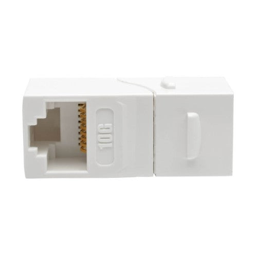 Tripp Lite N235-001-WH-6AD Cat6a Straight-Through Modular In-Line Snap-In Coupler with 90-Degree Down-Angled Port, White (RJ45 F/F)