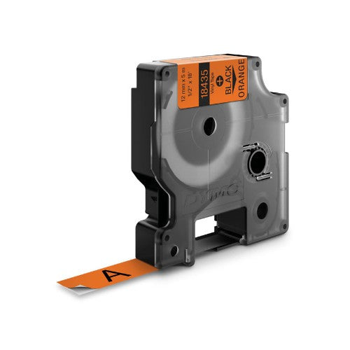 Dymo 18435/S0718490 Ribbon Vinyl black on orange 12mm x 5,5 m for Dymo Rhino 6-12mm/19mm/24mm