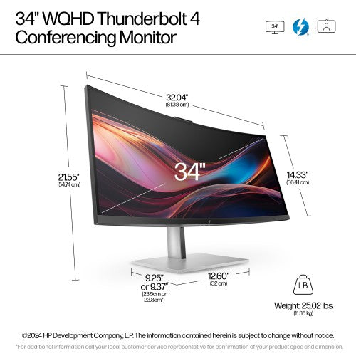 HP Series 7 Pro 34 inch WQHD Conferencing Monitor - 734pm