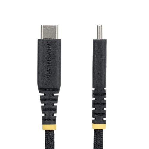 StarTech.com 15cm (6in) USB-C Charging Cable, 60W (3A) PD, Dual-Layer Braided Nylon/TPE Jacket, Rugged USB C Charging Cord, USB 2.0 Laptop Charger Cable