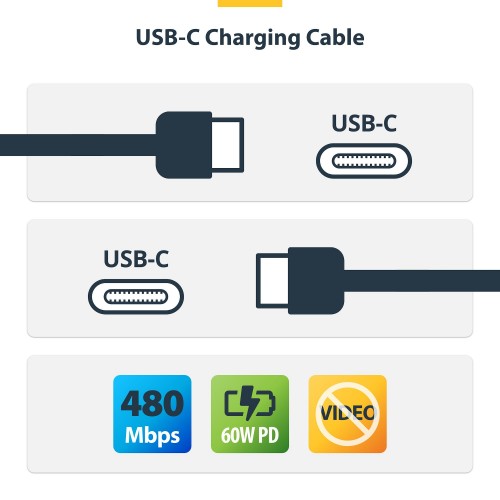 StarTech.com 30cm (1ft) White USB-C Charging Cable, 60W (3A) PD, Dual-Layer Braided Nylon/TPE Jacket, Rugged USB C Charging Cord, USB 2.0 Laptop Charger Cable