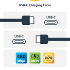 StarTech.com 2m (6ft) White USB-C Charging Cable, 60W (3A) PD, Dual-Layer Braided Nylon/TPE Jacket, Rugged USB C Charging Cord, USB 2.0 Laptop Charger Cable