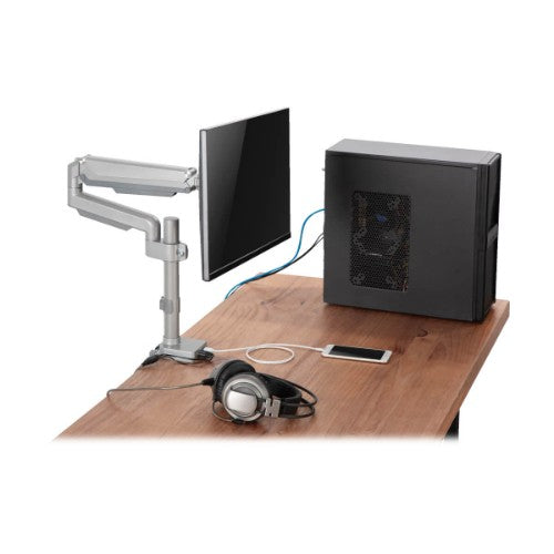 Tripp Lite DDR1732SAL Single-Display Gas Spring-Arm Desktop Clamp or Grommet for 13” to 34” Displays - USB and Audio Ports, Aluminum