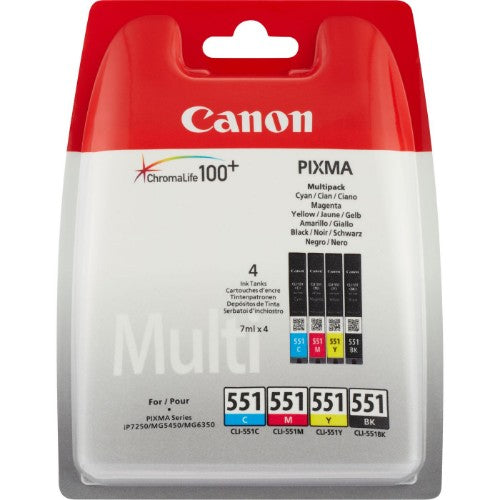 Canon 6509B009/CLI-551 Ink cartridge multi pack Bk,C,M,Y Blister 4x7ml Pack=4 for Canon Pixma IP 8700/IX 6850/MG 5450/MG 6350/MX 725