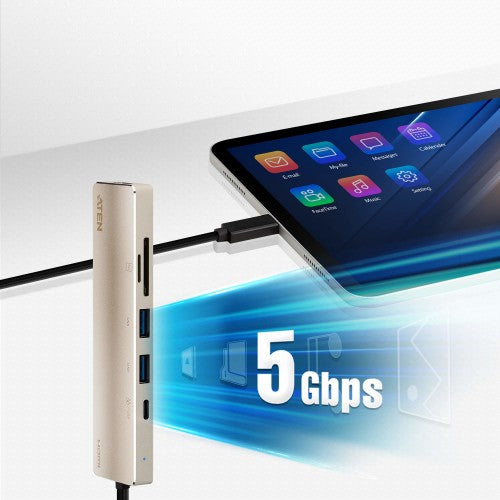 ATEN UH3239 laptop dock/port replicator Wired USB 3.2 Gen 1 (3.1 Gen 1) Type-C Aluminium