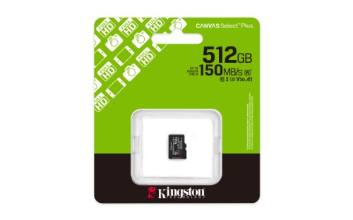 Kingston Technology 512GB micSDXC Canvas Select Plus Gen3 150R A1 Single Pack w/o ADP