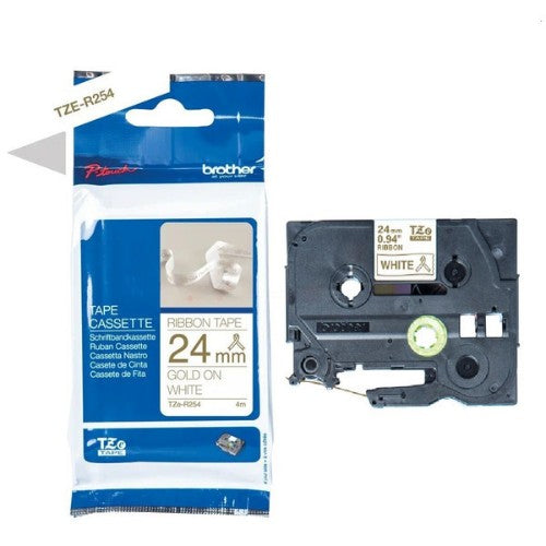 Brother TZE-R254 DirectLabel gold on white textil 24mm x 4m for Brother P-Touch TZ 3.5-24mm/HSE/36mm/6-24mm/6-36mm