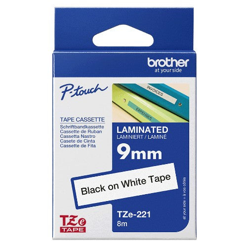 Brother TZE-221 DirectLabel black on white Laminat 9mm x 8m for Brother P-Touch TZ 3.5-18mm/6-12mm/6-18mm/6-24mm/6-36mm