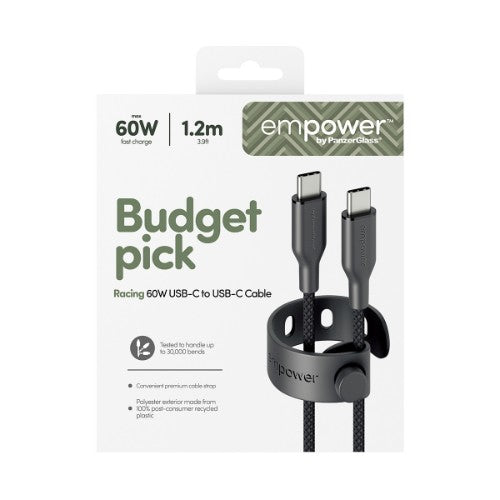 PanzerGlass empower by ® Racing 60W USB-C to USB-C Cable | USB 2.0 | 1.2M | Space Black