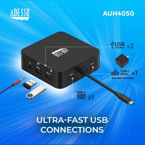Adesso 10-IN-1 USB-C MULTIPORT DOCKING STATION 65W interface cards/adapter