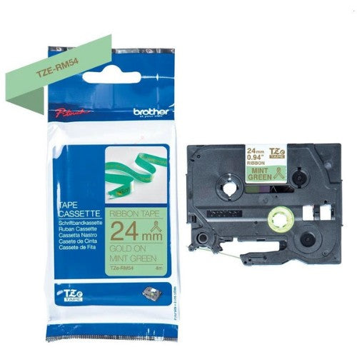 Brother TZE-RM54 DirectLabel gold on mint green non adhesive textil 24mm x 4m for Brother P-Touch TZ 3.5-24mm/HSE/36mm/6-24mm/6-36mm