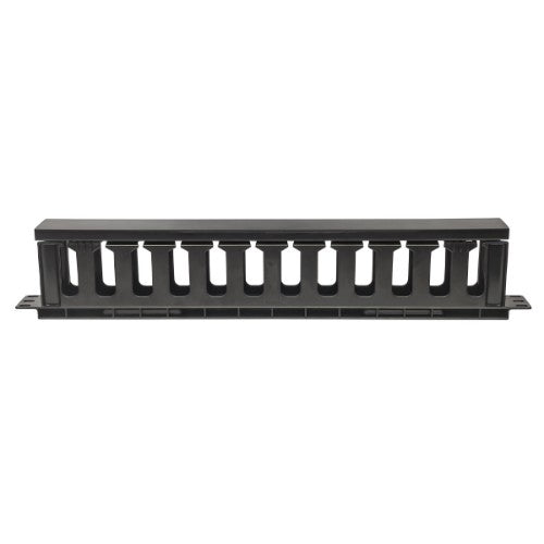 Intellinet 19" Cable Management Panel, 19" Rackmount Cable Manager, 1U, with Cover, Black