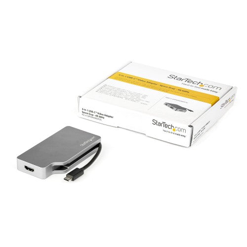 StarTech.com USB C Multiport Video Adapter w/ HDMI, VGA, Mini DisplayPort or DVI - USB Type C Monitor Adapter to HDMI 2.0 or mDP 1.2 (4K 60Hz) - VGA or DVI (1080p) - Space Gray Aluminum