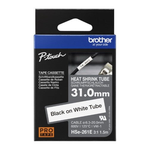 Brother HSE-261E Heat Shrink Tubes black on white 31mm x 1,5m for Brother P-Touch TZ 3.5-36mm HSE