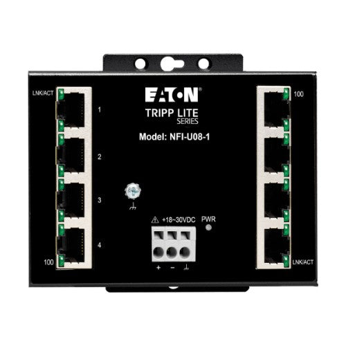 Tripp Lite NFI-U08-1 8-Port Unmanaged Fast Industrial Ethernet Switch - 10/100 Mbps, Ruggedized, -40° to 75°C, DIN/Wall Mount