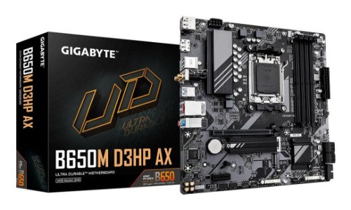 GIGABYTE B650M D3HP AX Motherboard - AMD Ryzen 9000 Series CPUs, 5+2+2 Phases VRM, up to 8000MHz DDR5 (OC), 2xPCIe 4.0 M.2, WIFI 6E, 2.5GbE LAN, USB 3.2 Gen 1