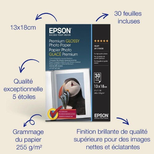 Epson Premium Glossy Photo Paper (130 x 180mm), 255gsm, 30 sheets