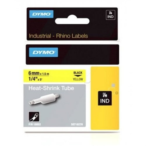 Dymo 18052/S0718270 Heat Shrink Tubes black / yellow 6mm x 1,5m for Dymo Rhino 6-12mm/19mm/24mm
