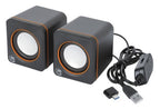 Manhattan 2600 Series Speaker System, Two Speakers, Black/Orange, USB for Stereo Audio and Power, Output: 2x 3W, Decent Sound, Integrated rotary volume control, USB-C/USB-A Adapter, Cable 1.4m, Three Year Warranty