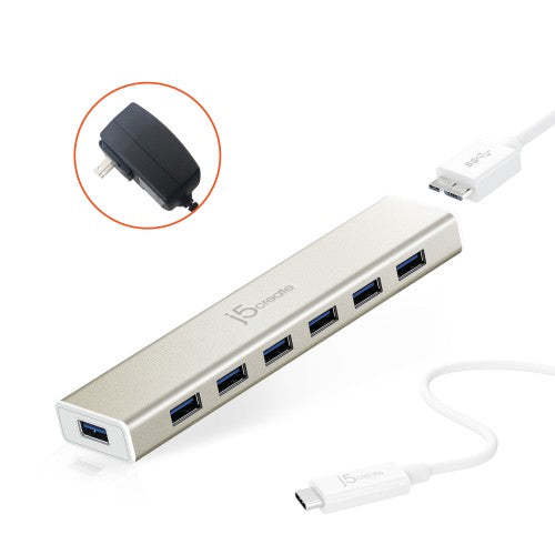 j5create JCH377 USB-C® 7- Port Hub - EU/UK, Metallic Champagne