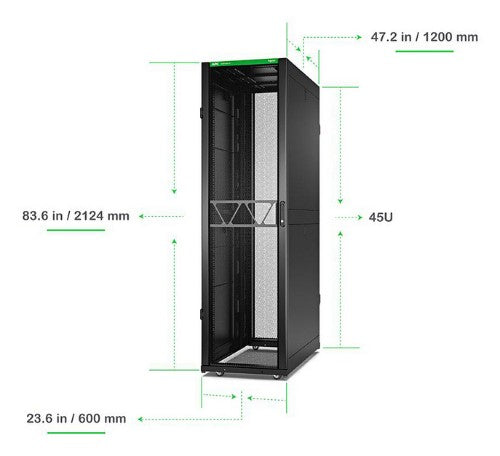 APC NetShelter SX Server Rack Gen 2, 45U, 2124H x 600W x 1200D mm, with Sides, Black