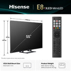 Hisense 55" E8QTUK MiniLED 144Hz Smart AI TV with Freely