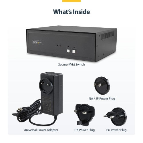 StarTech.com Secure 2-Port Dual-Monitor KVM Switch, DisplayPort, 4K 60Hz, NIAP 4.0 Desktop KVM, Metal Housing, Made in the USA