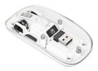 Manhattan Transparent Rechageable Wireless Mouse, Clear/White, Adjustable 800/1200/1600dpi, With RGB LED light, 2.4Ghz (effective range up to 10m), USB, Optical, Ambidextrous, Four Button with Scroll Wheel, Slim Design, USB-A micro receiver, Lithium Ion b