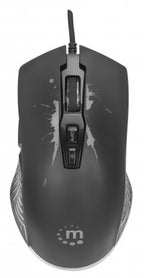 Manhattan Gaming Mouse with LEDs, Wired, Seven Button, Scroll Wheel, 7200dpi, Black with LED lighting, Three Year Warranty