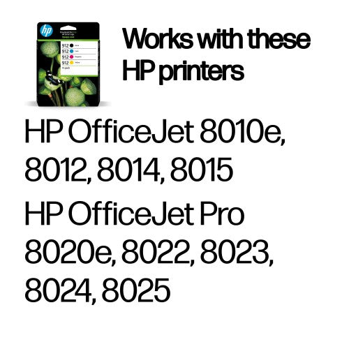HP 6ZC74AE/912 Ink cartridge multi pack Bk,C,M,Y, 4x300 pages 17.08ml 8,3ml + 3x2,9ml Pack=4 for HP OJ Pro 8010/e/8020